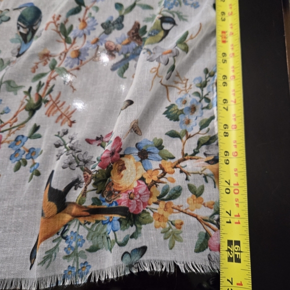 Botanical Printed Scarf With Roses Butterflies & Birds - Picture 12 of 16